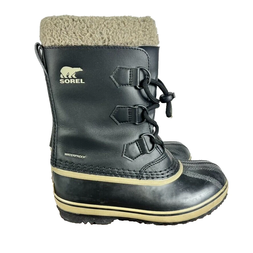 Sorel Boots Kid's Youth Size 2 Yoot Pac Snow Waterproof Winter Black/Green - Image 2 of 4
