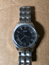 GUESS Men's Dress Quartz Watch Black Dial Roman Numerals Silver Steel Bracelet