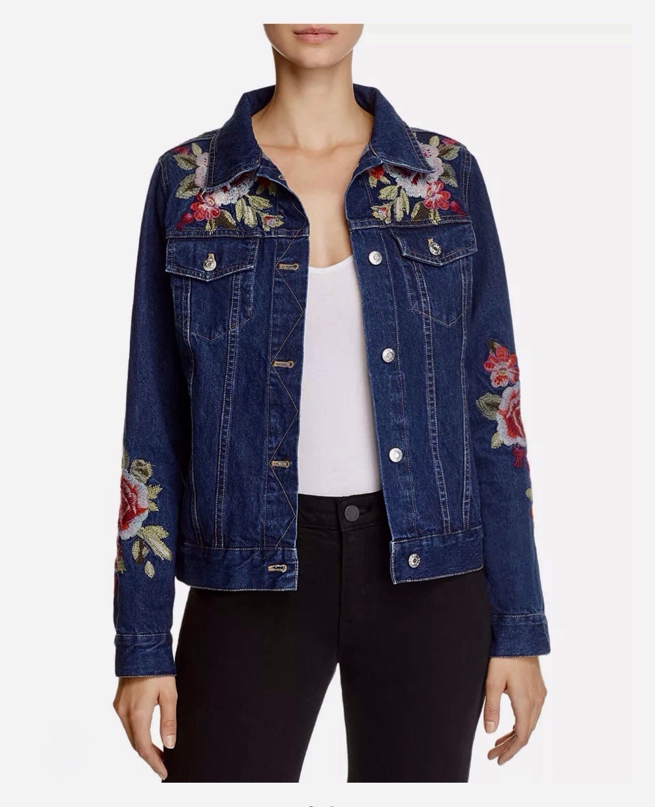 NWT Johnny Was Desi Floral Embroidered Denim Jacket Size S