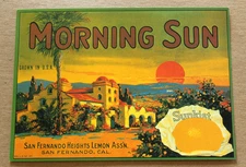 MORNING SUN San Fernando Lemon Ass'n Sunkist  Fruit Crate Labels Postcard 6x4