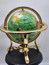 10" Green Crystal Quartz Pearl Ocean Brass table stand Gem Gemstone World globe