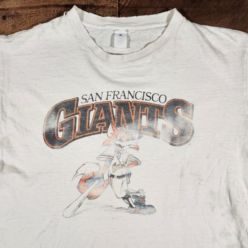 Vintage 80s San Francisco Giants Shirt Mens Medium White Cartoon Fox Boxy MLB - Picture 17 of 23