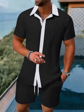 Mens Tracksuit 2-Piece Set Short Sleeve T Shirt Shorts Sweatsuit Outfit Set