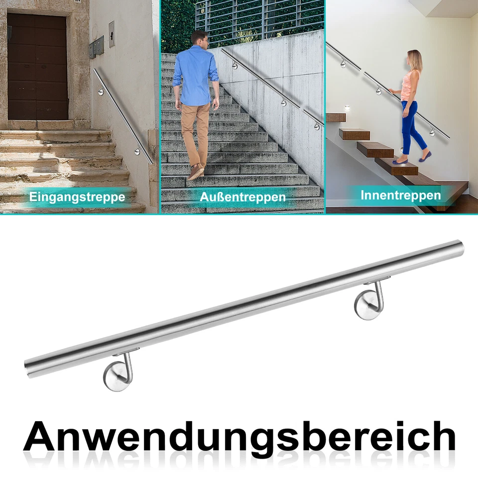Edelstahl Geländer Wand Handlauf Treppe Haltegriff Balkongeländer Innen & Außen - Bild 3 von 4