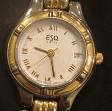 ESQ By Movado Swiss Made Watch Two Tone Band Date Indicator  Model 100177A Nice!