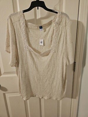 Old Navy Square crocheted Neck Tunic Top Oatmeal Size 3X