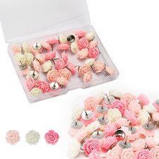 40Pcs Rose Theme Push Pins Rose Thumb Tacks Decorative Flower Cork Board Tacks f