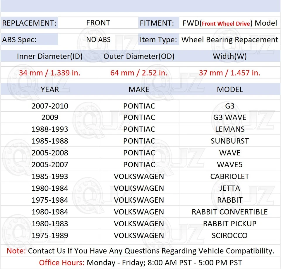 [DELANTERO (cantidad 2)] Cojinete de cubo de rueda para Volkswagen Cabriolet 1985-1993 modelo tracción delantera Foto 2 de 4