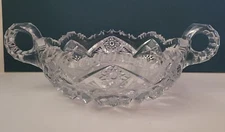 Pretty NUCUT (marked) Pressed Glass Double Handled Bowl 6.5"