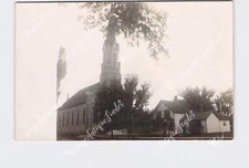 RPPC Real Photo Postcard Exterior View Church With Steeple And Parsonage