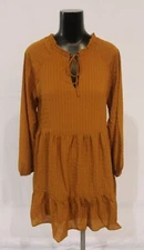 Wishlist Apparel Women's Longsleeve Key Hole Tie-Neck Dress AC9 Orange Size S/M