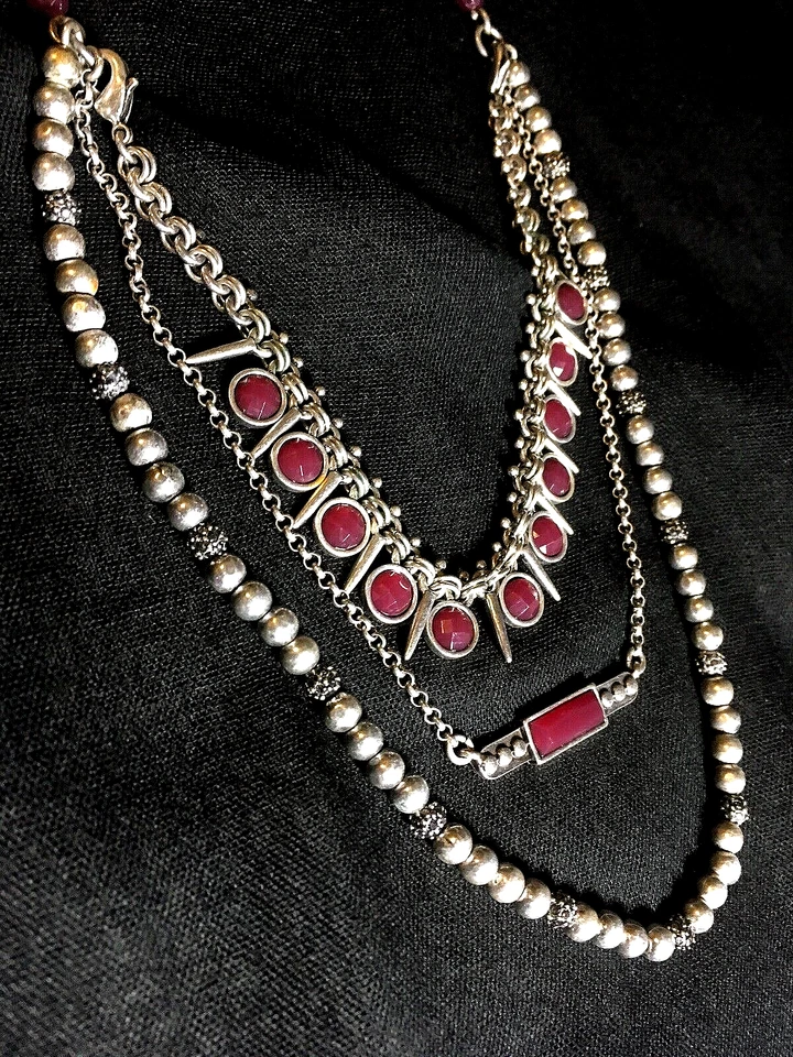 Lucky Brand 2 Piece Necklace With Maroon Stones Southwest Style Silver toned - Image 4 of 4