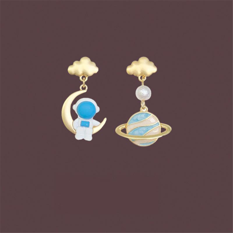 Astronaut Ear Clip Asymmetric Cute Space Stud Earrings for Women  Lovely Simple