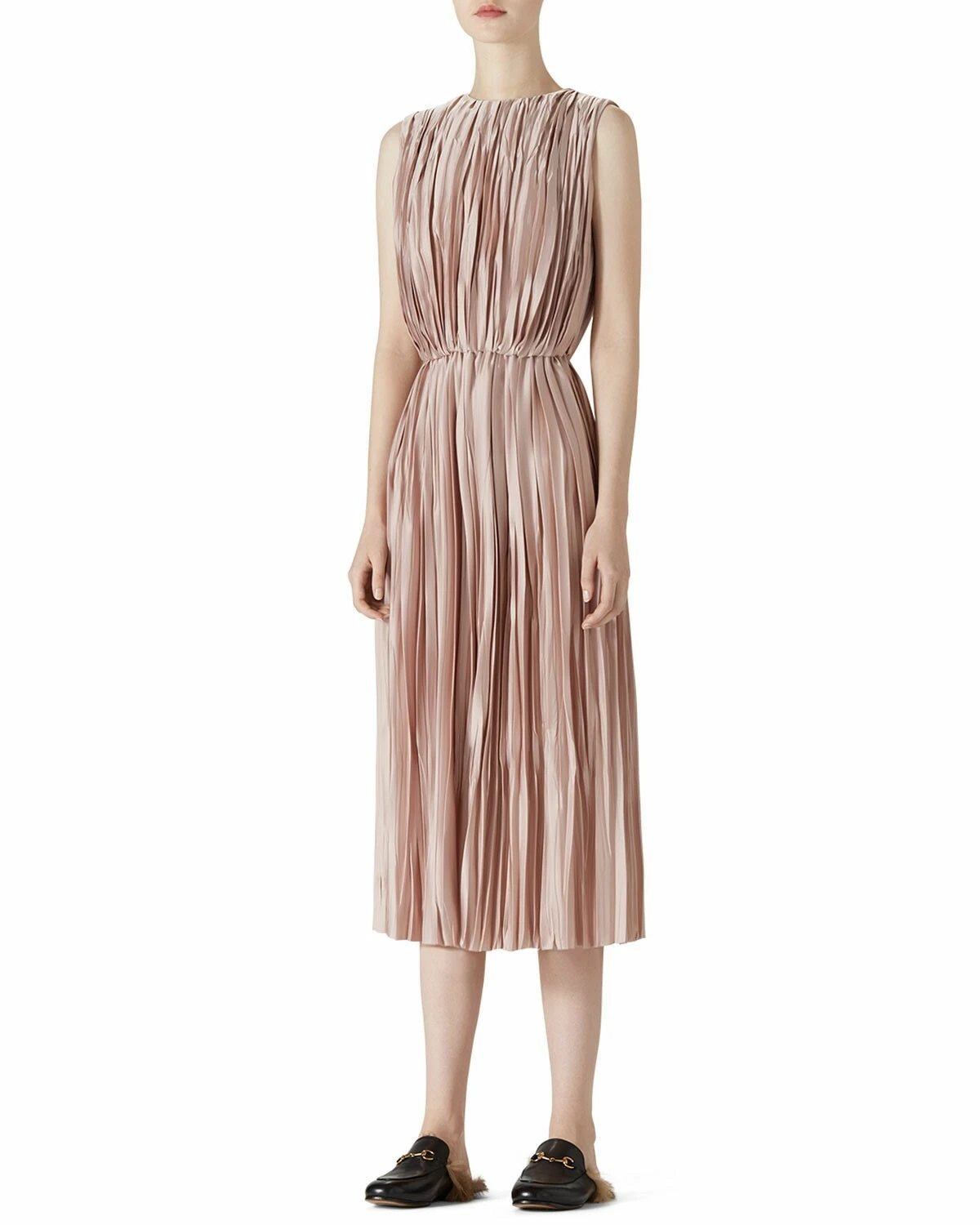 Abito midi Gucci nuovo in poli raso plissettato plissettato taglia 46