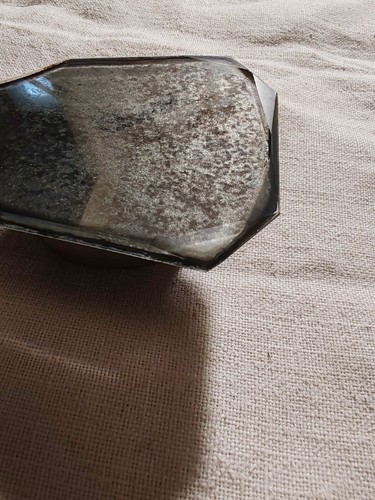 Ancien miroir face à main biseauté et son etui de cuir Façon Reptile - Picture 8 of 22