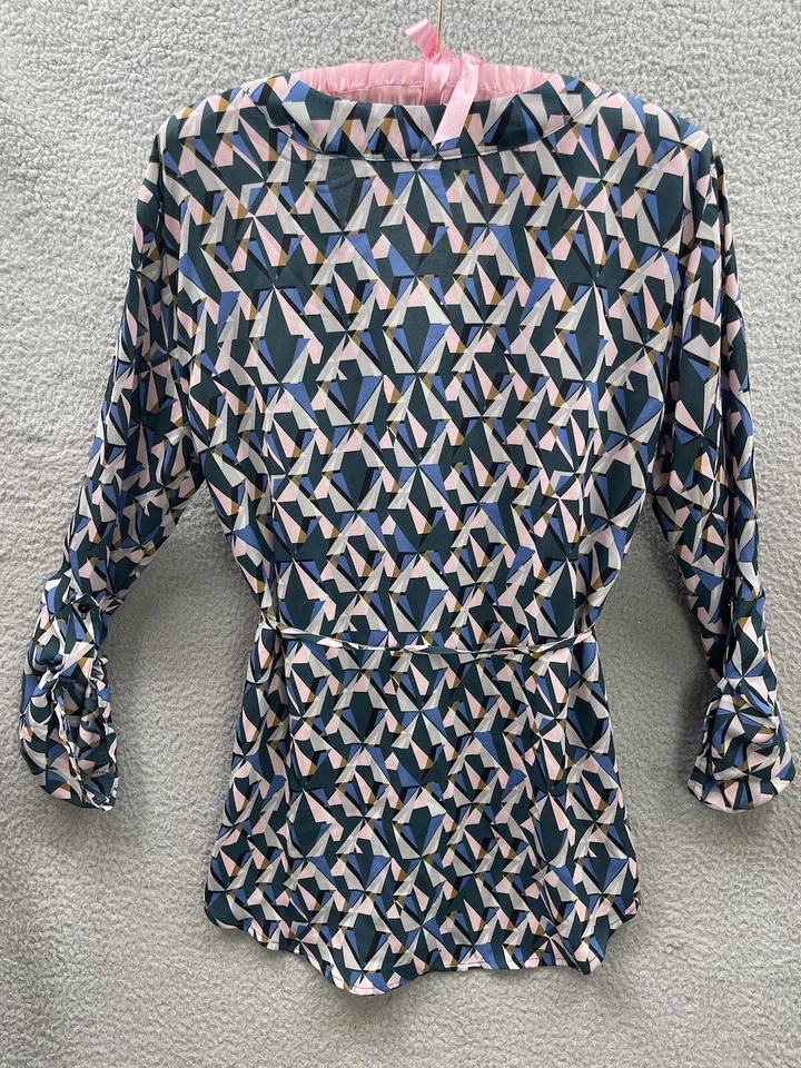 Motherhood Maternity Tunic Top Blouse Womens Small 3/4 Sleeve Geo shapes Blue - Image 2 of 4
