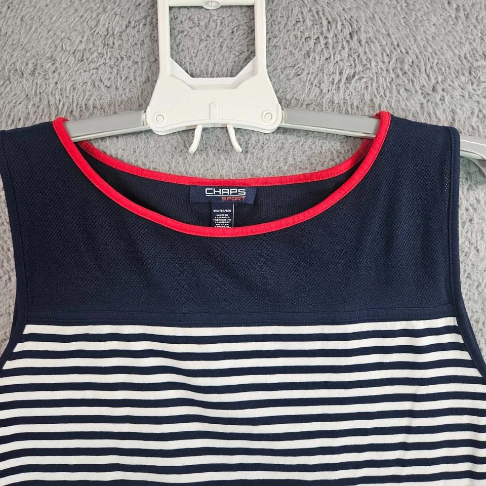 Top deportivo sin mangas Chaps para mujer XXL azul marino blanco a rayas ribete rojo - XXL Foto 2 de 4