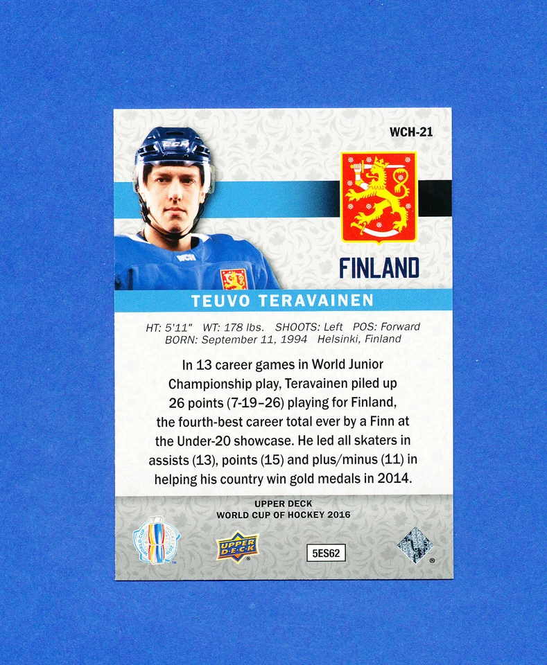 2016 UPPER DECK TEUVO TERAVAINEN hurricanes WORLD CUP HOCKEY free shipping - Image 2 of 2