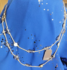 J.Jill Necklace Woven Cord Glass and Metal Tone Beads 28" New Length SRP 49