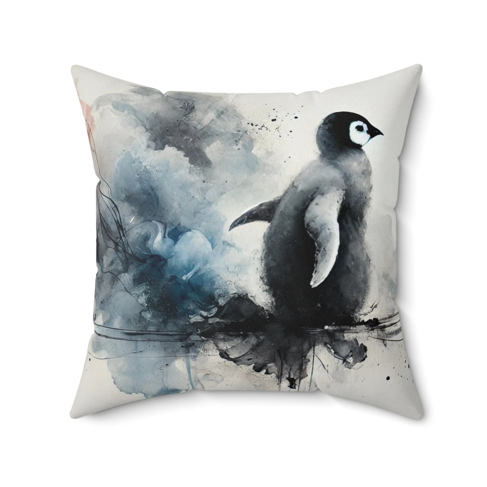Pillow Modern Abstract Watercolor Penguin 2 Design, Stylish Housewarming Gift