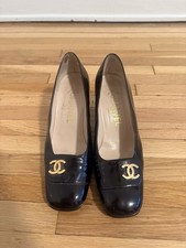 Chanel Vintage Cap Toe Pumps Leather Black 36.5 US6.5 2 1/2 Inches Heel