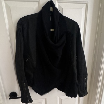 Free People Moto Womens Black Motorcycle Jacket Asymmetric Zip Short Sz 2