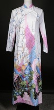 VTG 1970s Christian Dior Lounge Wear Chinoiserie Maxi Robe Dress S Pheasant