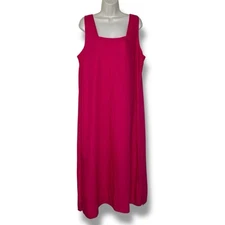 Avenue Pink Linen Rayon Maxi Shift Dress Square Neck Sleeveless Women Size 18