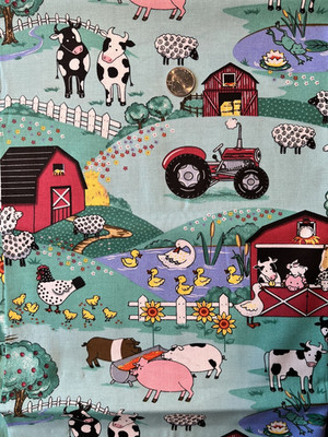 COUNTRY FARM SCENE - COTTON QUILTING BACKING FABRIC NOVELTY 1 3/4 Yd x 44