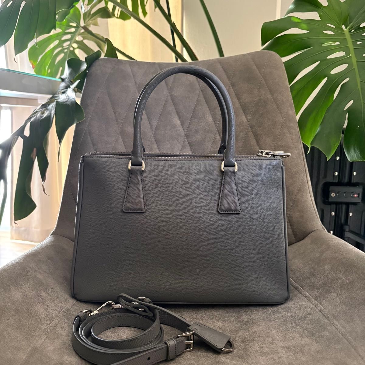 PRADA Bag: Galleria Gray W28×H20×D12cm w/shoulder strap; | eBay