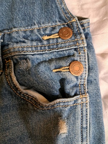 Old Navy Blue Cotton Overall Girls Size S(6-7) Jumper Denim Distressed - Picture 3 of 9