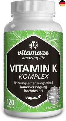 Vitamin K Komplex hochdosiert & vegan, K1 1.000 mcg + K2 Menaquinon (1.000