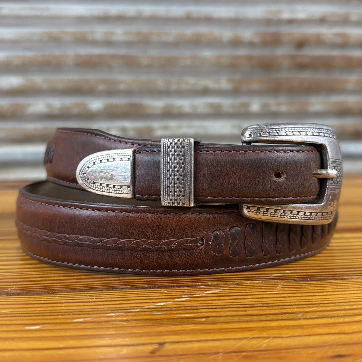 Vintage Onyx by Brighton Leather Belt 38 Silver Western  display picture 1