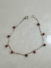 14K Gold Red Fire Opal beaded Chain Bracelet 6.5