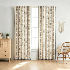 Boho Curtains Bohemian Window Treatments with Tassels Fringe Geometric Print f