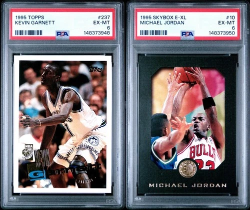 Michael Jordan PSA 6 + Kevin Garnett Rookie PSA 6 1995 2 Card Lot- Hall Of Fame