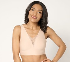 Breezies Women's Bra Sz L Invisible Bonded Wirefree with Lace Pink A691732