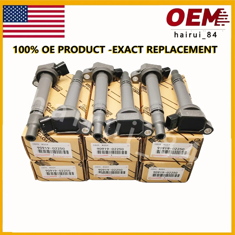 6X New OEM 90919-02250 Ignition Coils Denso for Toyota 2007-16 Camry 3.5L IS350 - Imagem 4 de 4