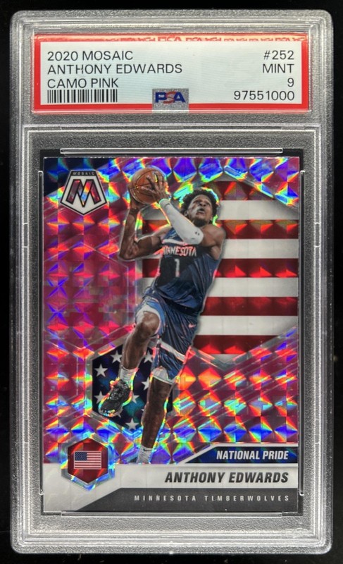 2020-21 Panini Mosaic Anthony Edwards Camo Pink National Pride RC #252 PSA 9
