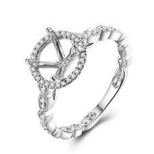 7.5mm Round Semi Mount Ring 925 Sterling Silver Prong Set Halo Shank Women Ring
