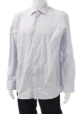 Canali Mens Dress Shirt White Check Cotton Blend Long Sleeve Size 16.5