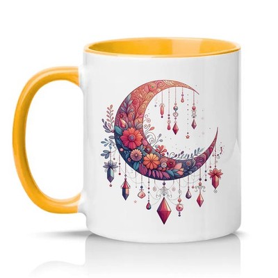 Boho Blumen Halbmond Mond Damen 11 Unzen Keramiktasse himmlisch böhmisch Geschenk