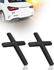 2PCS Metal Jesus Cross Car Emblem 3D Silver Alloy Christian Decals