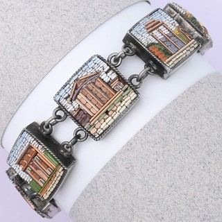 Antique Victorian GRAND TOUR Micromosaic Glass Silver Bracelet