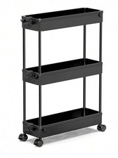 3 Tier Slim Rolling Storage Cart Mobile Bathroom Kitchen Laundry Organizer Black