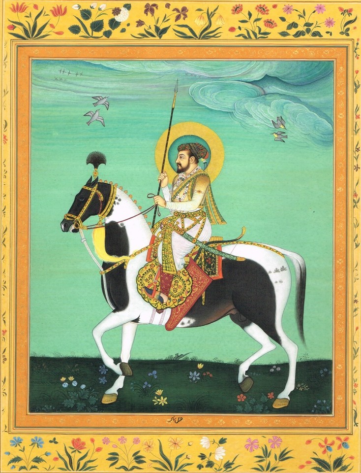 dipinto-miniatura-indiano-dell-imperatore-mughal-shah-jahan-a-cavallo