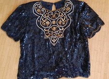 Vintage Paillettenbluse schwarz Gold Gr. XL 44