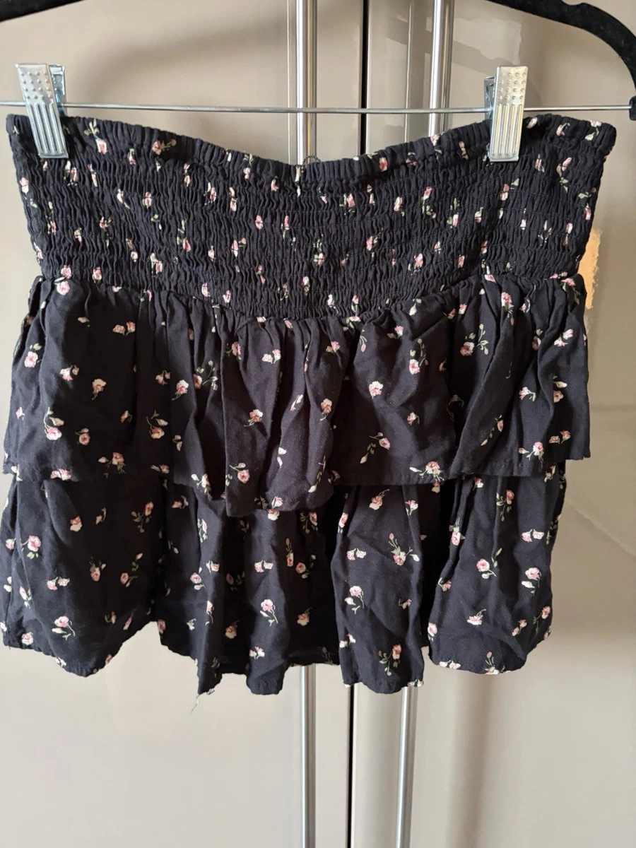 Mujer/Niña Nueva Bershka M Negra Ditzy Flor Mini Ra Falda Cintura Elástica