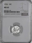 1936-P  10C  MERCURY SILVER DIME  "PHILADELPHIA MINT"  NGC MS65 #8345182-105