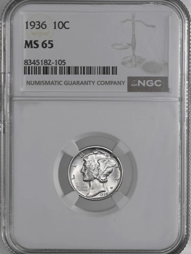 1936-P  10C  MERCURY SILVER DIME  "PHILADELPHIA MINT"  NGC MS65 #8345182-105